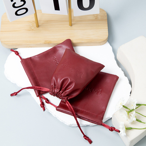 7x9 cm Personalised Simple Burgundy PU Leather <b>Drawstring</b> Jewelry Pouch <b>Makeup</b> <b>Bag</b> Cute Soft Coin Pouches - Product Image 2