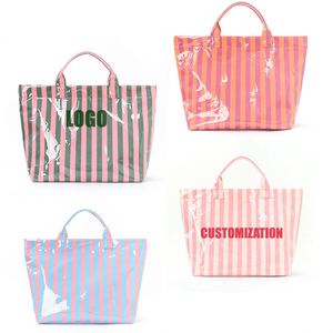 Bolsa de Mano Personalizada de Gran Capacidad, Impermeable, de PVC a Rayas, para Playa y Viajes, Ligera, para el Trabajo, con Logotipo Personalizado - Product Image 1