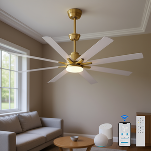 Ventilateur de plafond LED d'intérieur de 66 pouces avec lumière à intensité variable, moteur DC à 6 vitesses, profil bas, télécommande, design moderne - Product Image 2