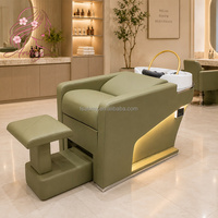 Fauteuil-lit de lavage moderne de luxe avec repose-pieds et circulation d'eau pour salon de coiffure et institut de beauté