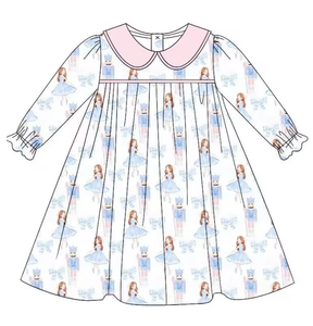 Conjunto de manga larga para niñas, estampado de dibujos animados, cuello Peter Pan, pantalones, conjuntos de ropa navideña - Product Image 3