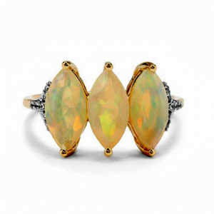 ยอดขายธรรมชาติได้รับการรับรองโอปอลเอธิโอเปียและเพชรสีขาว14พันสีเหลืองเครื่องประดับแหวนทองขายส่งราคาโรงงาน - Product Image 1