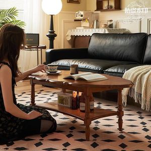 Retro Coffee <b>Table</b> Solid Ash Wood Vintage Finish Oval Shape Living Room Furniture - Product Image 2