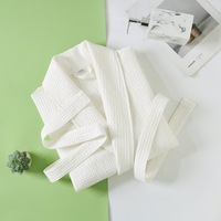 Peignoir en pur coton gaufré long, parfait pour les séjours à domicile, les hôtels, les couples, absorbant et à séchage rapide
