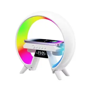 Masaüstü 15W hızlı şarj G şekilli çok fonksiyonlu kablosuz şarj LED lamba RGB ışık taşınabilir hoparlörler Bluetooth LED