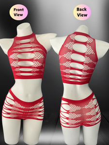 Damen Sexy Hellblaues Ausgeschnittenes Zweiteiliges Netz-Dessous Bodystocking-Set - Product Image 5