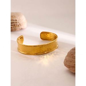 Elegante Brazalete Ancho de Acero Inoxidable Chapado en Oro de 18K |   Brazalete de Regalo para Mujer de Alta Gama, Estilo INS - Product Image 4
