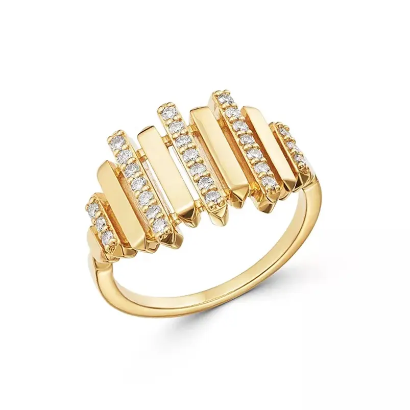 Gemnel jewelry fashion minimalist 925 sterling silver 18k gold zircon pave adjustable geometric bar ring