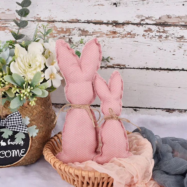 Easter Basket Decor Bunny Rabbit Ornaments Festival Home Party Decoration Cute Polka Dot Gingham Plaid Easter Rabbit Bunny Toys