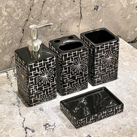 4Pcs Ensemble de salle de bain en céramique noire avec motif de feux d'artifice pour hôtel chambre d'amis maison salle de bain salle de douche salle de bain ou bain de fête