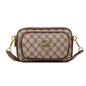 Sac à bandoulière vintage tendance pour femmes en PU avec fermeture éclair, détails rivetés, motif géométrique, antivol et portable pour un usage quotidien - Product Image 1