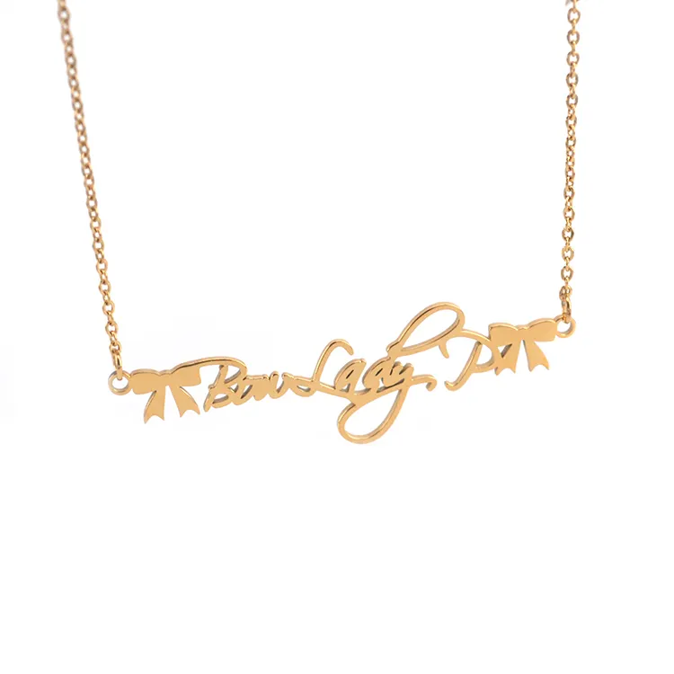 2021 luxury Beauty Cute Long Chain womens 14K 18k Gold Plated Chain Name Necklace For Women