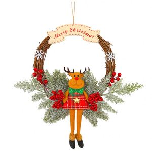 Guirnalda Navideña Hecha a Mano de Mimbre para Puerta, Decoración de Pared con Ciervo, Artículos para Fiestas de Año Nuevo - Product Image 5
