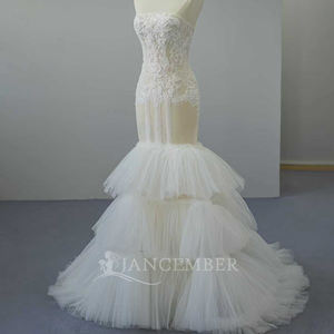 Robe de mariée sirène classique sans bretelles en dentelle brodée à volants Jancember SFY316 - Product Image 2