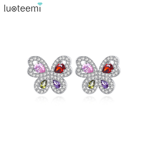 LUOTEEMI Wholesale <strong>Top</strong> Quality Brand New Fashion Popular Luxury Elegant Wedding Jewelry Clear CZ Female Butterfly <strong>Earrings</strong> - Product Image 1