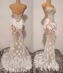 Elegante Vestido de Sirena sin Tirantes con Perlas para Fiesta de Cumpleaños, Boda, Graduación, Vestido de Noche Blanco para Mujer, Vestido Largo de Gala con Abertura Alta - Product Image 5