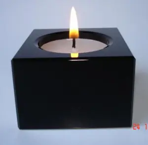 Negro cubo de cristal vela para el hogar Deco MH-0025P