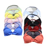 Soutien-gorge de sport sans couture pour femme, à bretelles halter, maintien léger, dos ouvert froncé, rembourré, pour yoga et gym, style crop top