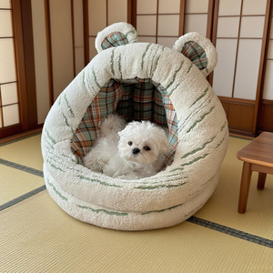 Cama para Gatos y <span class=keywords><strong>Perros</strong></span> OEM y ODM, Diseño Jacquard a Cuadros, Semicerrada, Suave y Cálida, Agradable al Tacto - Product Image 2