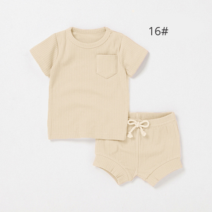 Ensemble de vêtements pour bébé et tout-petit unisexe en coton biologique côtelé, 14 couleurs en stock - Product Image 4