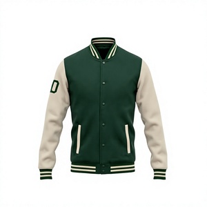 Chaqueta Varsity Verde para Hombre con Mangas Color Crema y Cierre de Botones, Corte Regular, Estilo Casual, Logotipo en la Manga Izquierda, Ropa de Otoño - Product Image 2