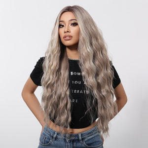 Futura Sợi 13X6 Ren Tổng Hợp Tóc Giả Màu Xám Tóc Vàng Hỗn Hợp Màu Sắc Dài Xoăn Mềm Tự Nhiên Sóng Cơ Thể Sóng Hình Ảnh Thực Video - Product Image 4