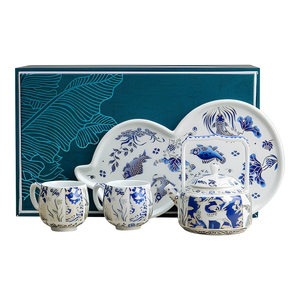 Pine Pavilion Blue And White Porcelain Kung Fu <b>Tea</b> <b>Set</b> With Deer Pattern Gift Box For <b>Tea</b> Ceremony Home Office Gift Falangcai - Product Image 6