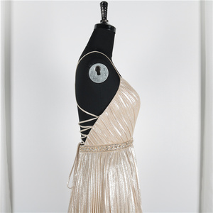 Neue Mädchen Sexy V-Ausschnitt Schnüren Perlen Eine Linie <span class=keywords><strong>Partty</strong></span> Abendkleider Frauen Gold Prom Kleid - Product Image 5