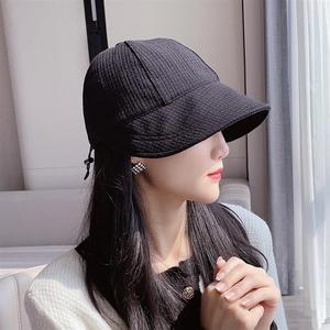 Sombrero de pescador para mujer, sombrero tipo cubo, protección solar negra, algodón transpirable, estilo coreano para primavera y verano - Product Image 1