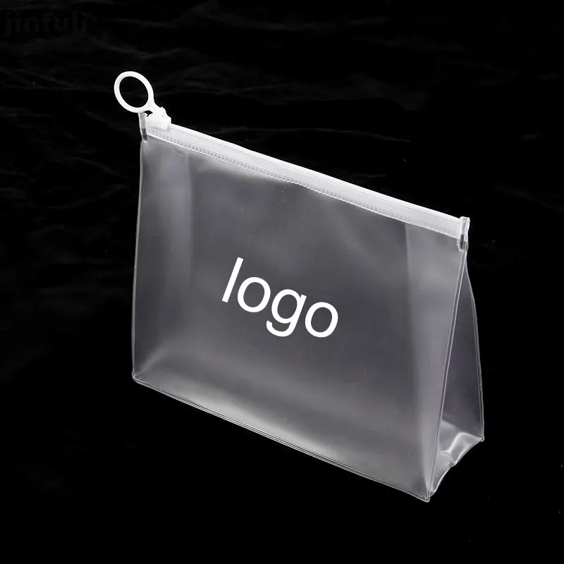 Biodegradable Customized Printing Logo Clear Black PVC Zip lock Slider Plastic Bag For Clothing Make up Packaging Zipper Pouch