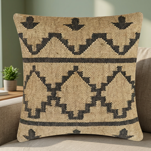 Housse de coussin carrée de qualité supérieure, élégante, en tissu de laine naturelle et de jute tissé, pour la maison et l'hôtel, avec design de soutien dorsal - Product Image 3