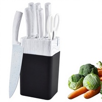 Ensemble de 7 couteaux de cuisine en acier inoxydable avec bloc à couteaux blanc de luxe, durables et tranchants, manches ambidextres