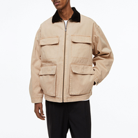 Veste d'hiver en toile de coton 100% de haute qualité avec logo personnalisé, 14 oz, col rabattable, coupe ample, réversible, coupe-vent, respirante