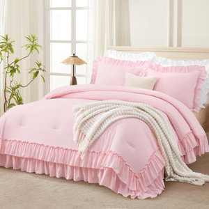 <strong>White</strong> Comforter <strong>Ruffle</strong> Cute Soft Lightweight Fluffy <strong>Bedding</strong> 3-Piece <strong>Bedding</strong> Comforter Set - Product Image 3