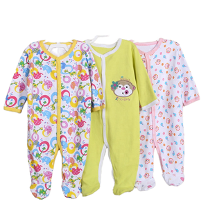 Pyjamas à manches longues pour tout-petits, 3 pièces, 100 % coton, barboteuse à pieds, nouveau-né, unisexe, décontracté, boutonné, motif dessin animé, 0-3 mois, haute qualité - Product Image 1