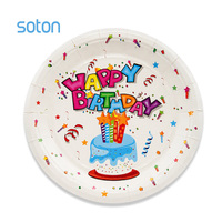 Assiettes jetables en papier pour anniversaire, compostables, colorées, pour gâteaux, vaisselle décorative pour fête, sans danger pour les aliments, vente en gros