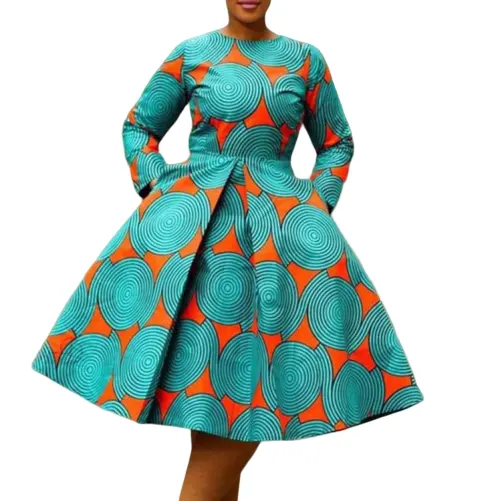 Wholesale Plus Size African Wax Print Clothing Knee-length 100% Cotton Casual Dress Kitenge Dress Designs For African Women