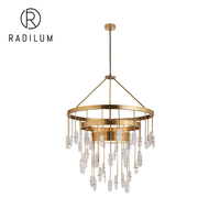 Lustre moderne en albâtre, luxe pour hôtel et villa, double niveau, anneau en laiton, pierres suspendues, LED, design en forme de flèche, à plusieurs niveaux