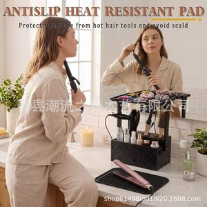 Estante de almacenamiento de herramientas de peluquería de madera de gran capacidad, estante de escritorio para secador de pelo, estante extraíble para maquillaje y cosméticos - Product Image 3