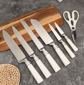 14‑Piece White Ergonomic Handle Silver Metal Ring <b>Sharp</b> Kitchen <b>Knife</b> <b>Set</b> Stainless Steel Cutlery <b>Set</b> with White Block - Product Image 3