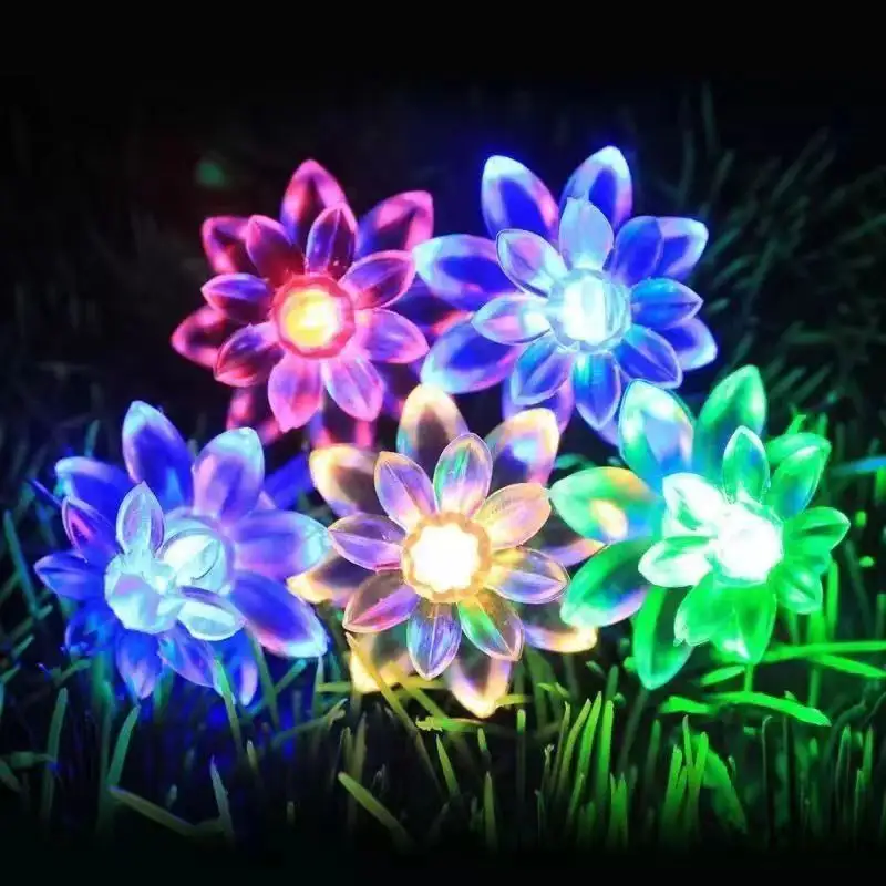 7M 50LED Outdoor Courtyard Garden Decoration String Light Cherry Blossom Lotus Water Lily Solar Lights