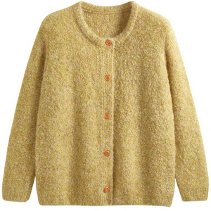 Dalang Sweater Factory Women's Yellow Fleece <b>Cardigan</b> Loose Fit Full Sleeve Single Breasted Chunky Knit Top - Product Image 1