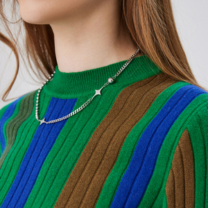 2024 vente chaude femmes couleur bloquant et dégradé rayé avec un pull pull col rond tricots - Product Image 4