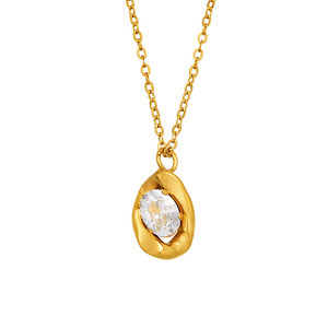 Collana con Pendente in Pietra Naturale Avvolta in Filo d'Oro, Cabochon a Goccia con Castone, Pietra Nera Marrone Bianca Arancione Viola, Gioielli Trendy da Donna - Product Image 5