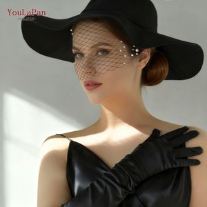 YouLaPan MA08-B Velo de novia minimalista negro de una sola capa, estilo jaula de pájaro, sexy, adornado con perlas de malla grandes, ideal para novias - Product Image 5