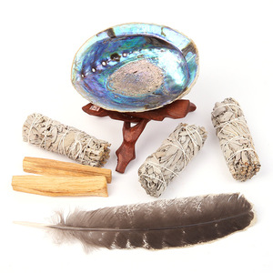 Accessoires de méditation, purification spirituelle, Palo Santo, coquille d'ormeau, sauge blanche de Californie, kit de bâtonnets d'encens à la sauge - Product Image 1