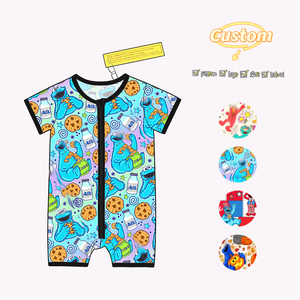 Pyjama court unisexe en bambou pour bébé, imprimé Snack Monster Vibes, sans droits de douane OEM, pour l'été - Product Image 1