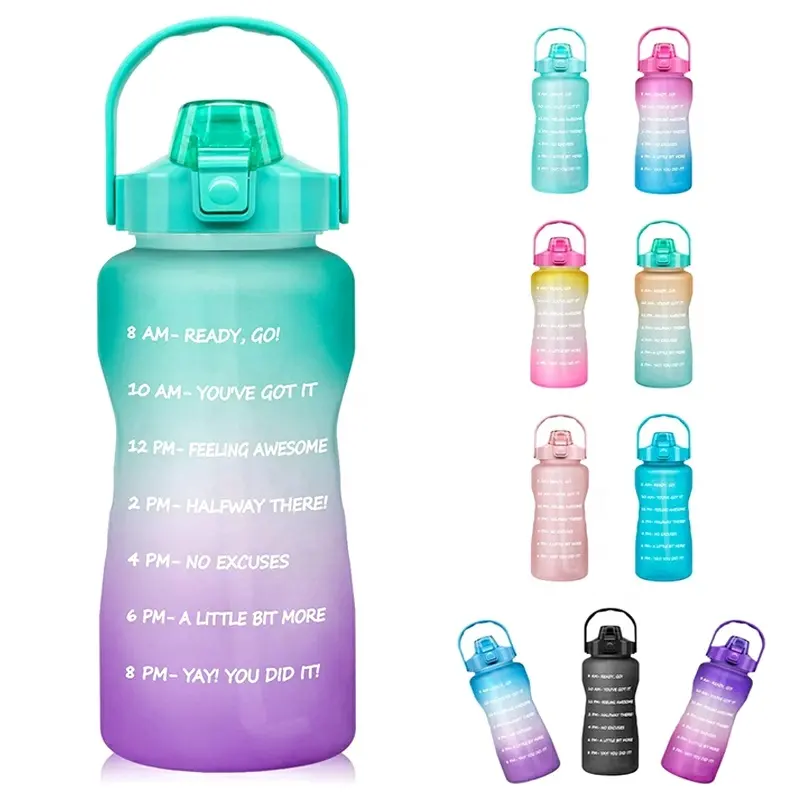 Tritan BPA ücretsiz su sürahisi 64oz motivasyon plastik galon su şişesi ile zaman işaretleyici saman spor salonu spor