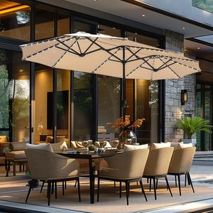 Parasol de patio rectangulaire avec lumières solaires, parasol de marché double face avec manivelle, grands parasols d'extérieur pour jardin - Product Image 6