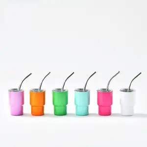 Metal mini 2oz shot glass tumbler with straw lid Wholesale